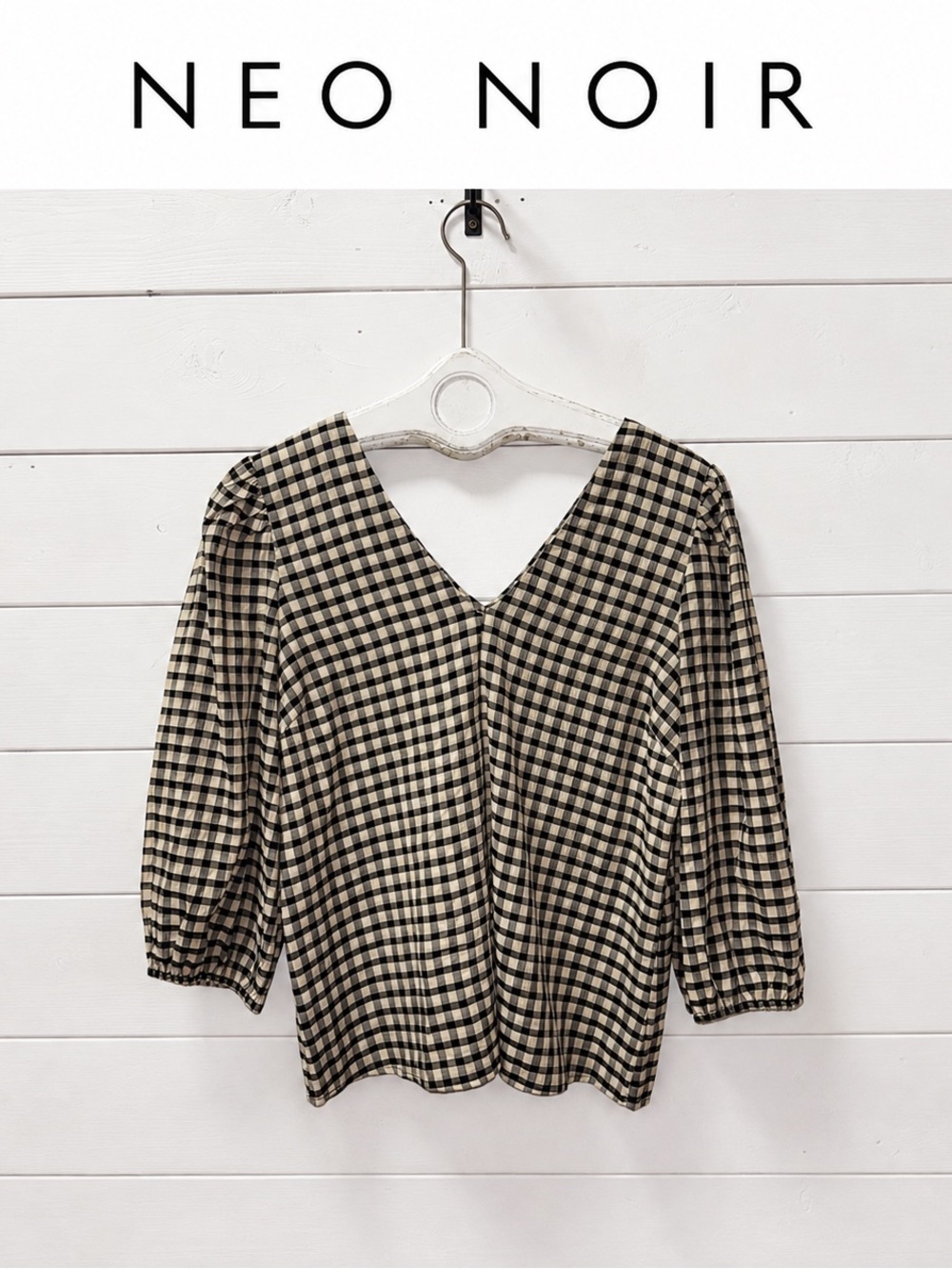 Neo Noir Black & Cream Gingham Blouse – Size Medium